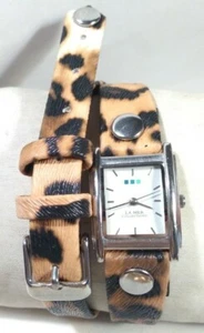 La Mer Collection Watch Leather Leopard Bracelet Band Silver Case White Face New - Picture 1 of 8
