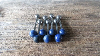 Lapis Lazuli Stone Surgical Steel Barbell Tongue Ring 14G (1.6mm) Piercing - Image 1 of 4