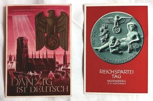 2 German Postcards W/ Stamps Danzig ist Deutsch Reichspartei Tag Nurnberg WW2 - Picture 1 of 5