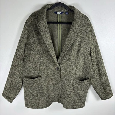 Lands End Women's 1X Heathered Green Oeko-Tex Standard 100 Cardigan Sweater - Image 1 of 4