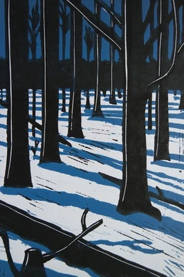 Farb-Linolschnitt „Winterwald“, Originaldruck, signiert T. Ehmke, 2025 - Bild 1 von 4