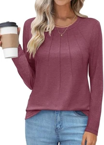 UEU Womens Long Sleeve Tops Crew Neck Casual Pleated Shirts Fashion XL Us 16-18 - Picture 1 of 4