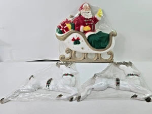 Vintage Large 1960s Poloron Santa Sleigh & Reindeer Styrofoam Set NOS - Picture 1 of 18