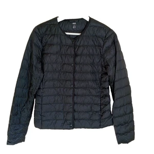 Uniqlo Down Puffer Jacket S Fit AU8 Black Lightweight Snap Pockets Warm Casual - Picture 1 of 15