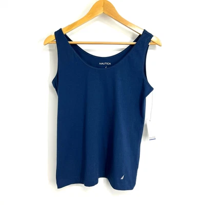 Nautica 无袖背心女式 M 码海军蓝低圆领标志弹力新品 — 第 1/4 张图片
