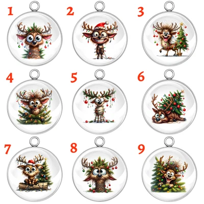 Dijes de cabujón de vidrio de Navidad Crazy Reindeer - Joyería y manualidades navideñas Foto 1 de 4
