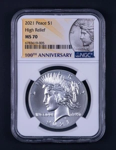 2021 Peace Dollar $1 NGC MS70 High Relief REB121 - Picture 1 of 2