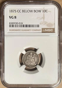 1875-CC NGC VG8 Liberty Seated Dime 10c - Below Bow - Carson City Mint - Picture 1 of 2