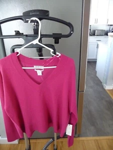 RACHEL ZOE 2 PLY CASHMERE SPLENDID FUCHSIA BOXY SWEATER SIZE XL NEW - Picture 1 of 6