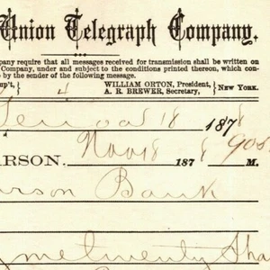 Scarce Vintage 1878 Western Union Telegraph "Buy Me 20 Shares of North Bonanza" - Picture 1 of 3