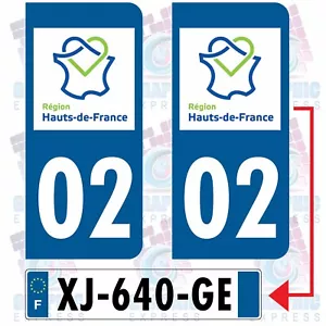 REGION 02 AISNE PICARDIE HAUTS FRANCE / 2 STICKERS PLAQUE D IMMATRICULATION - Foto 1 di 7