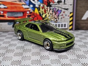🔥 Custom HOT WHEELS 2019 NISSAN SKYLINE GT-R R34 GREEN Real Riders BNR34 loose - Picture 1 of 7