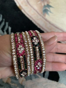 Indian Jewelry Gold Plated Rhinestone Bangle Bracelet Kada multi color & size - Picture 1 of 12