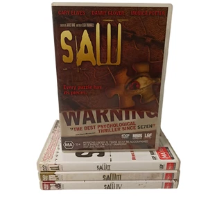 Saw 1 2 3 4 (DVD 2004) Bundle Horror Mystery Thriller Jigsaw Challenges R4 VGC - Picture 1 of 15