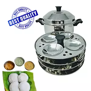 Stainless Steel Idly Rice Pot Steamer/Maker with 4 Idly Plates Steams 25 Idlies - Picture 1 of 5