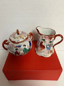 Three Geishas Japanese Lidded Sugar With Creamer Beautiful Condition - Picture 1 of 12