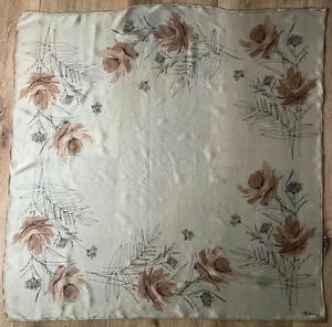 Ladybug Vera Neumann All Silk Scarf 30" Square Chiffon Beige Floral Japan - Picture 1 of 3