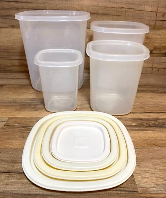 JUEGO/4 - RECIPIENTES CUADRADOS DE COLECCIÓN Rubbermaid servin saver #5,6,7,8 (4-21 tazas) y tapas Foto 1 de 4