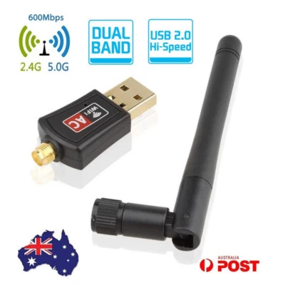 600Mbps USB WiFi Adapter Wireless Dongle Dual Band 5.8GHz 2.4GHz For PC Laptop - Image 1 of 4
