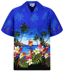PLA Original Hawaiian Shirt, Hawaiihemd, Papagei Blau mit Schwarz, S-4XL - Bild 1 von 7