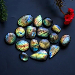 16 Pcs 249 Cts Natural Labradorite Cabochon Gemstone Lot 30x18 15x10mm #13862 - Picture 1 of 9