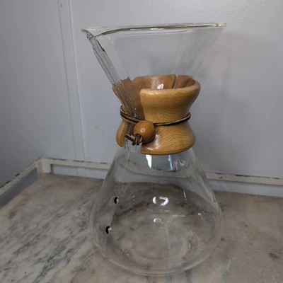 Vintage Chemex Pyrex 11 Inch Pour Over Coffee Green Stamp Carafe 13 Cup Wood - image 1 of 4