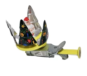 Vintage Tin Japan Spinning Christmas Tree Hidden Santa Push Spinner Toy - Picture 1 of 13