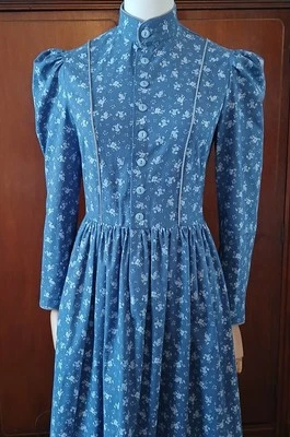 NUEVO XS Vestido Pionero para Disfraz Histórico de Halloween del Viejo Oeste, Azul Floral Foto 1 de 4
