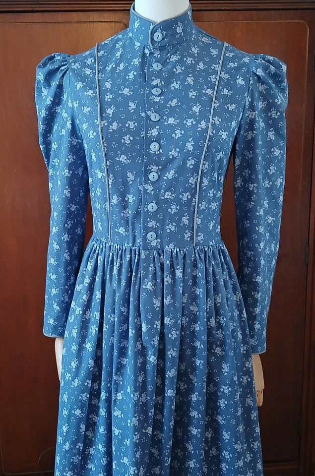 NUEVO XS Vestido Pionero para Disfraz Histórico de Halloween del Viejo Oeste, Azul Floral Foto 1 de 4