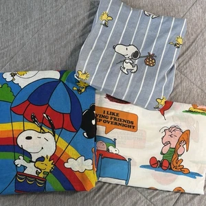 Lote De Sábanas Madera Peanuts Snoopy Años 60 De Colección - 2 Queen Planas/1 Doble Ajustable - Imagen 1 de 14