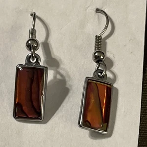 Ammolite Silvertone Earrings French Hook - Picture 1 of 4