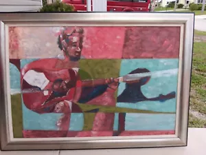 J. Butler "Guitar Player" Abstract Acrylic Canvas Painting - Picture 1 of 7