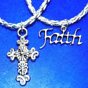 SILBER GEFLOCHTENES LEDER CHRISTLICHER GLAUBE oder KREUZ ARMBAND #H USA handgefertigt - Bild 1 von 5