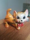 Vintage Cat Figurine Ceramic China Figure Ornament Free P&P Made In Italy Bow
