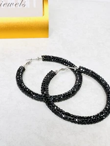 Big Hoop Earrings Black Large Statement Designer Costume Jewellery Hoops Dangle - Picture 1 of 7