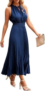 Womens Midi Summer Dresses, Navy Blue V Neck Swiss Dot Ruffle Size S - Picture 1 of 5