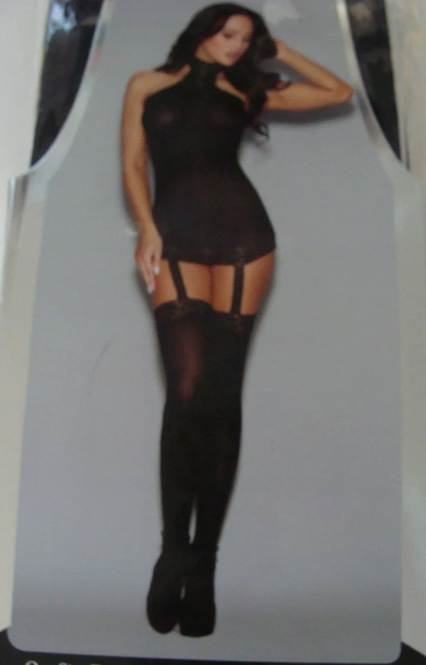Dreamgirl Semi-Sheer Halter Garter Dress Snap-Neck Stretch Lace Taiwan 1 SZ