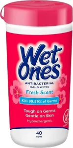 Wet Ones Antibacterial Hand Wipes, Fresh Scent, 40 Ct Canister, Hypoallergenic - Picture 1 of 6
