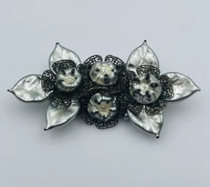 Miriam Haskell Vintage Gray Faux Pearl Large Flower Pin - Picture 1 of 7