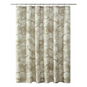 Palm Leaf Shower Curtain Brown Taupe White Polyester 72 x 72-in Ribbed Textured - Picture 1 of 4