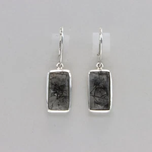 Pendientes Cuadrados/Rectangulares CUARZO RUTILADO con Cierre de Palanca PLATA ESTERLINA 925 #2e - Imagen 1 de 9