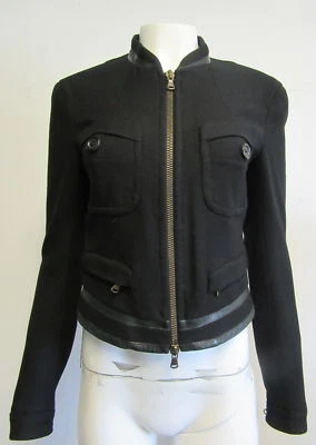 DONNA KARAN Negro Lana - Cuero Cremallera - Chaqueta Corta Talla I44/ US8 Foto 1 de 4