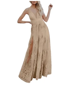 Dokotoo Women’s V-Neck Spaghetti Strap High Slit Mesh Maxi Dress XL - Picture 1 of 6