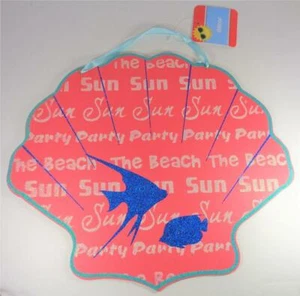 ROSA MUSCHEL MIT BLAUEN TROPISCHEN FISCHEN STRAND PARTY LUAU DEKORATIVES WANDSCHILD - Bild 1 von 4