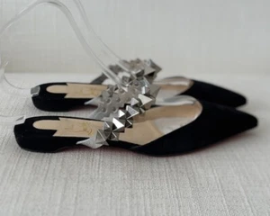 Christian Louboutin Planet Choc Negro Gamuza Plateada Correa con Picos Talla EUR 34 NUEVA - Imagen 1 de 10