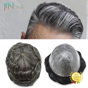 Mens Human Hair Replacement System Injection Skin Men Toupee Wig Hairpieces US - Picture 1 of 86