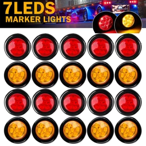 4-20X 2" Inch Round Red Amber LED Side Marker Clearance Trailer Truck Lights 12V - Picture 1 of 13