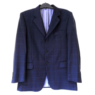 Blazer Jaeger Pure Nueva Lana Para Hombres 42R Azul Ventana Cuadros Chaqueta A Medida Italia Foto 1 de 4