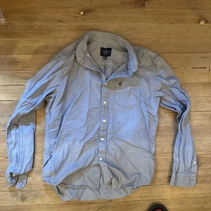 American Eagle Collared Button Front Long Sleeve Grey Dress Shirt Men's Large - Bild 1 von 2