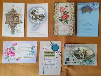 Antique  Edwardian Birthday Embossed Romantic Postcards Collectable x 7 Good - Image 1 of 4